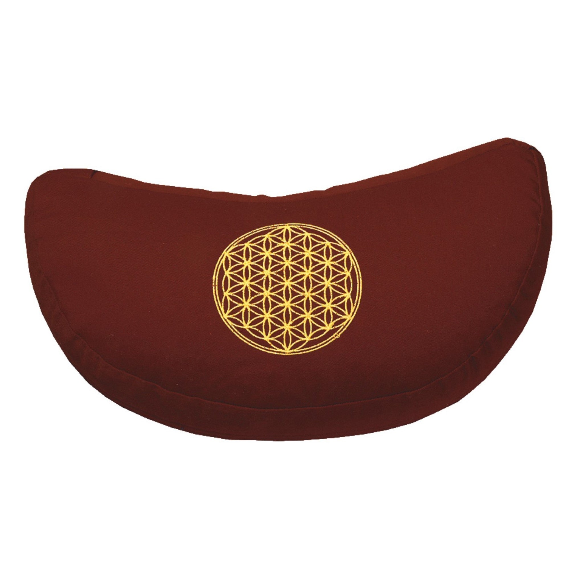 Halbmond-Meditationskissen, BLUME DES LEBENS, Kastanienrot