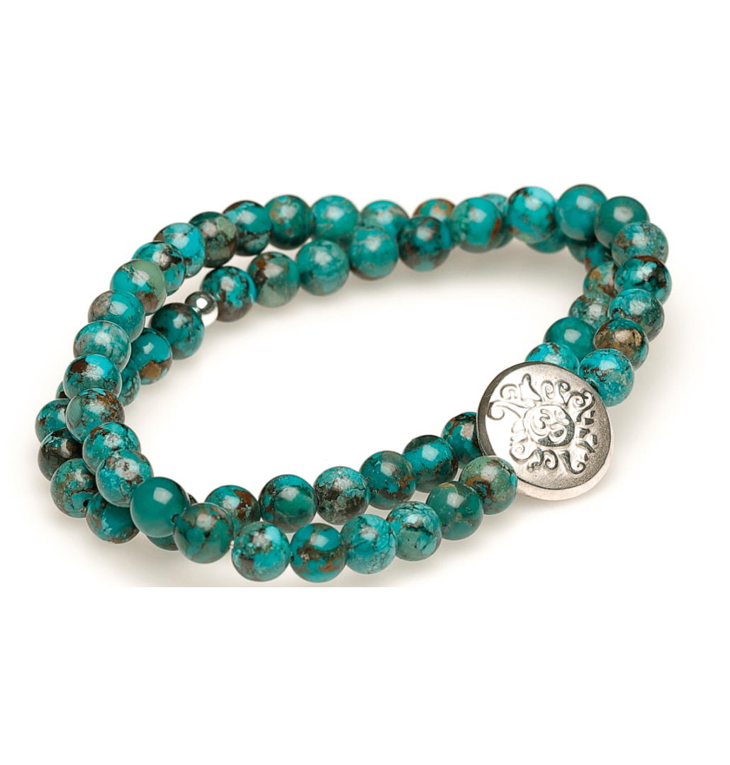 Mala Yoga Armband OM, Türkis doppelreihig