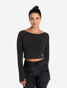 Yoga Shirt Croptop BAMBUS, Schwarz