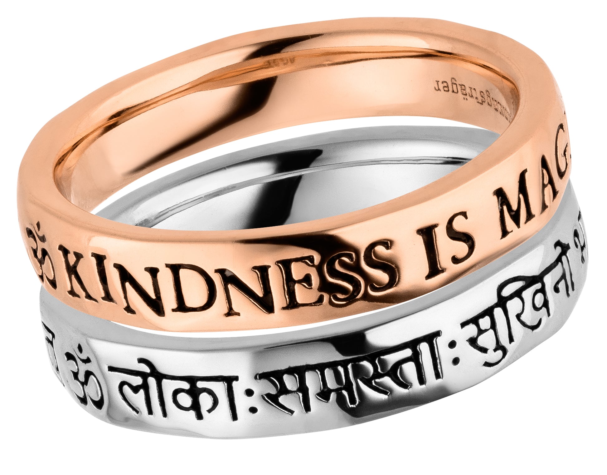 Mantra-Ring KINDNESS IS MAGIC, doppelt Silber-Roségold