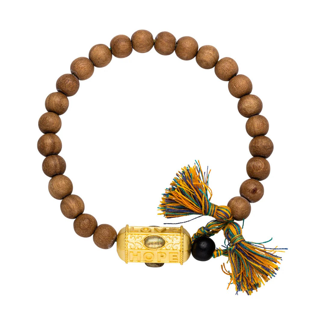 Yoga Armband Handmala GIVE,LOVE,HOPE, Sandelholz mit Gold