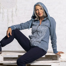 Laden Sie das Bild in den Galerie-Viewer, Yoga Sweatjacke BLUME DES LEBENS, Jeansblau