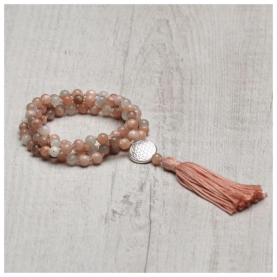 Mala Kette Blume des Lebens, Mondstein multicolor