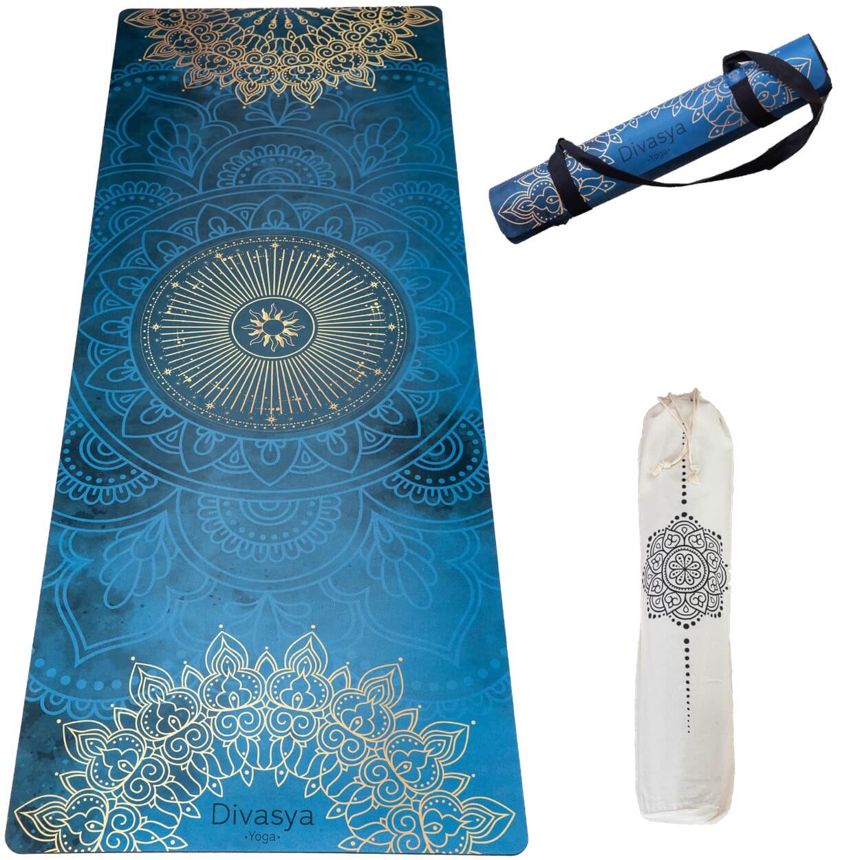 Yogamatte Naturkautschuk BLUE MANDALA, 183 cm