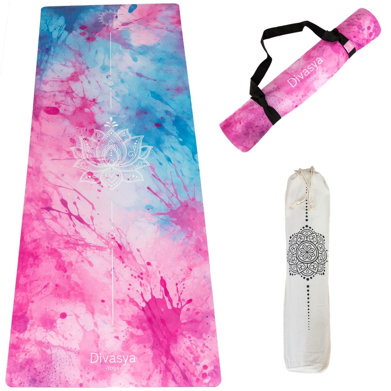 Yogamatte Naturkautschuk PINK MANDALA, 183 cm