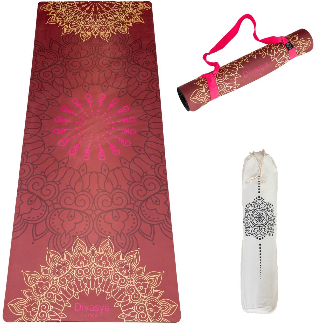 Yogamatte Naturkautschuk RED MANDALA, 183 cm