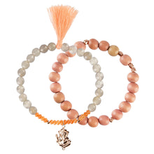 Laden Sie das Bild in den Galerie-Viewer, Yoga Mala Armband GANESHA, Achat + Roségold