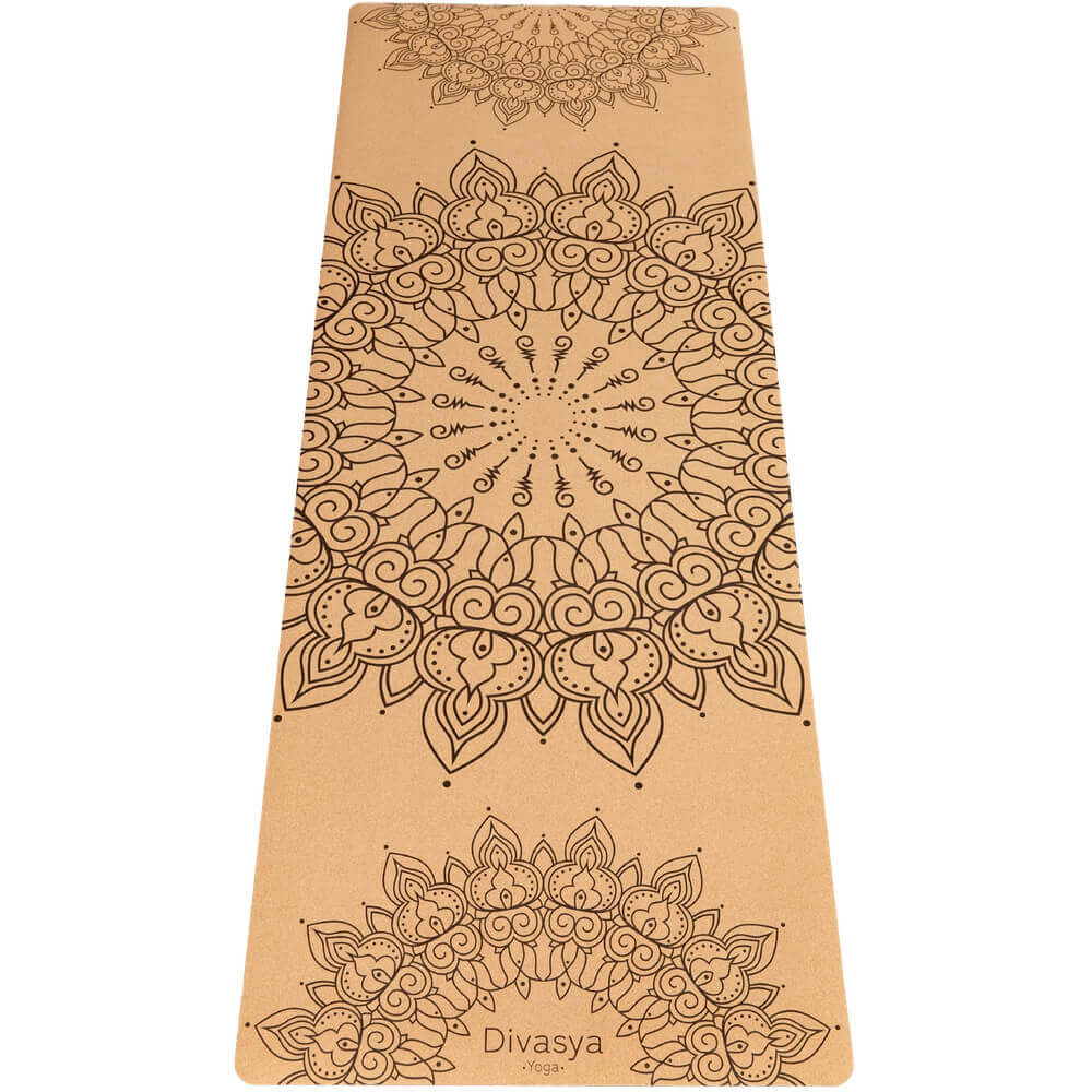 Yogamatte rutschfest aus Kork MANDALA, 183 cm