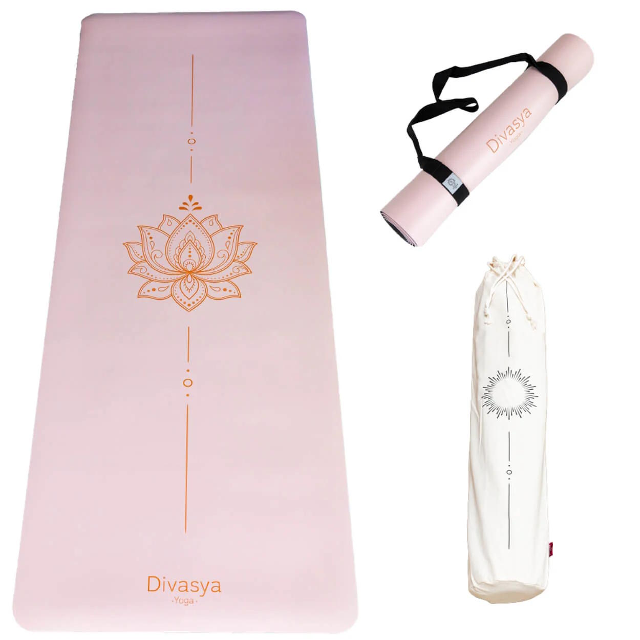 Yogamatte rutschfest Naturkautschuk PINK LOTUS, 185 cm