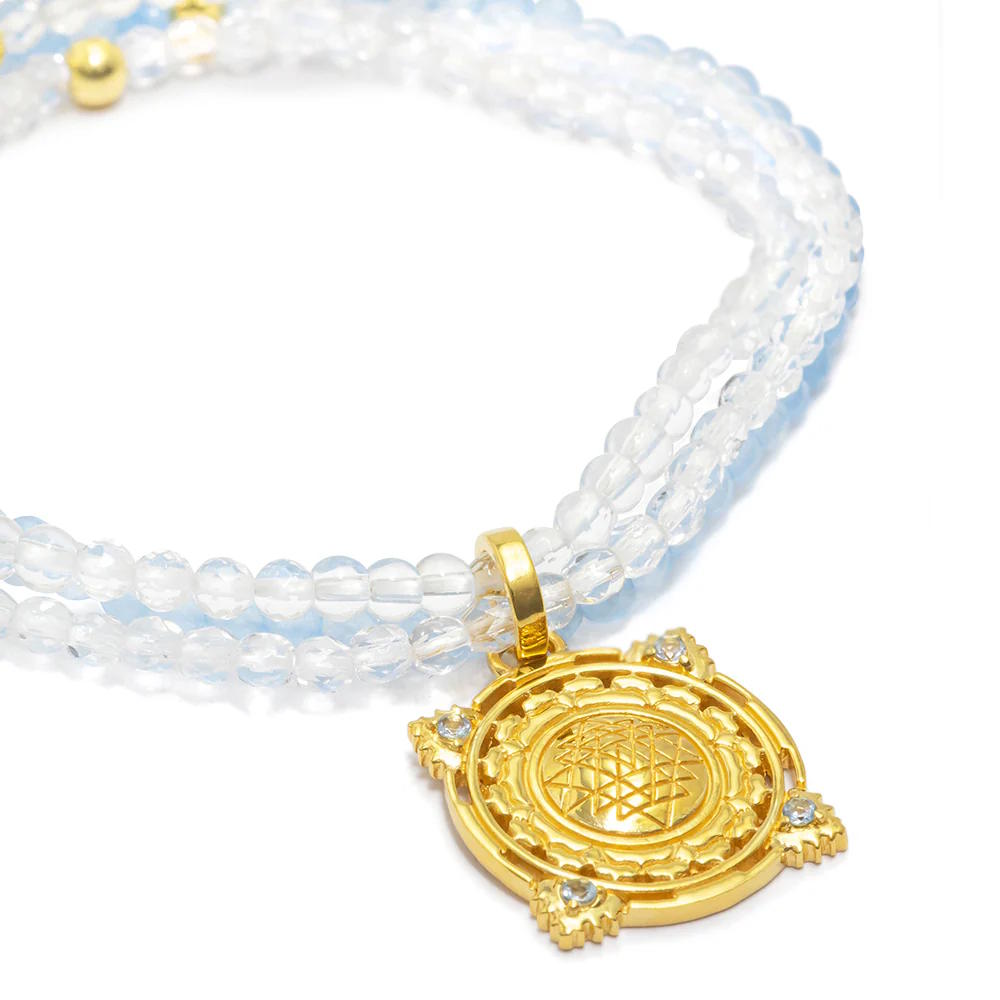 Edelstein Perlen-Armband SRI YANTRA, Aquamarin + Gold