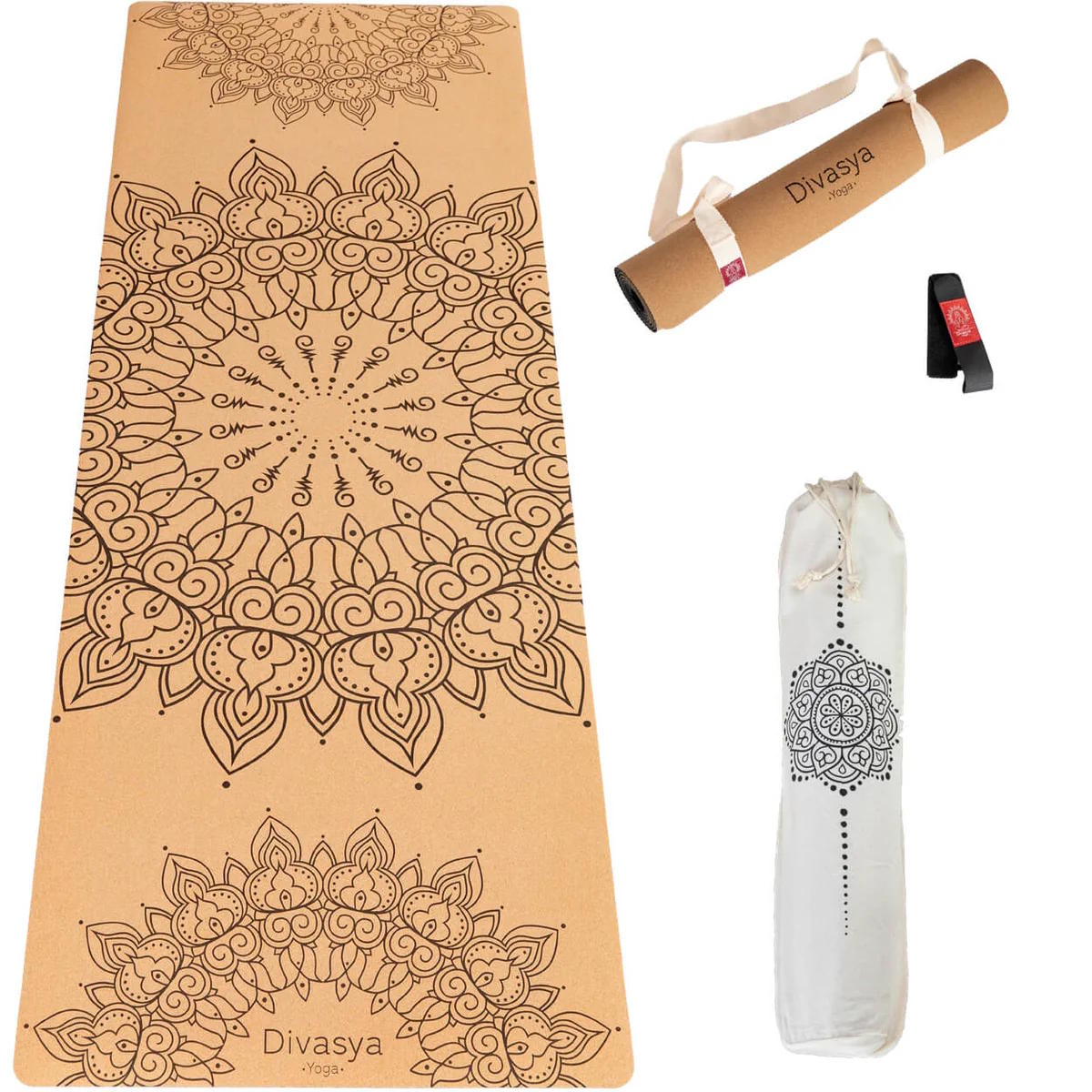 Yogamatte rutschfest aus Kork MANDALA, 183 cm