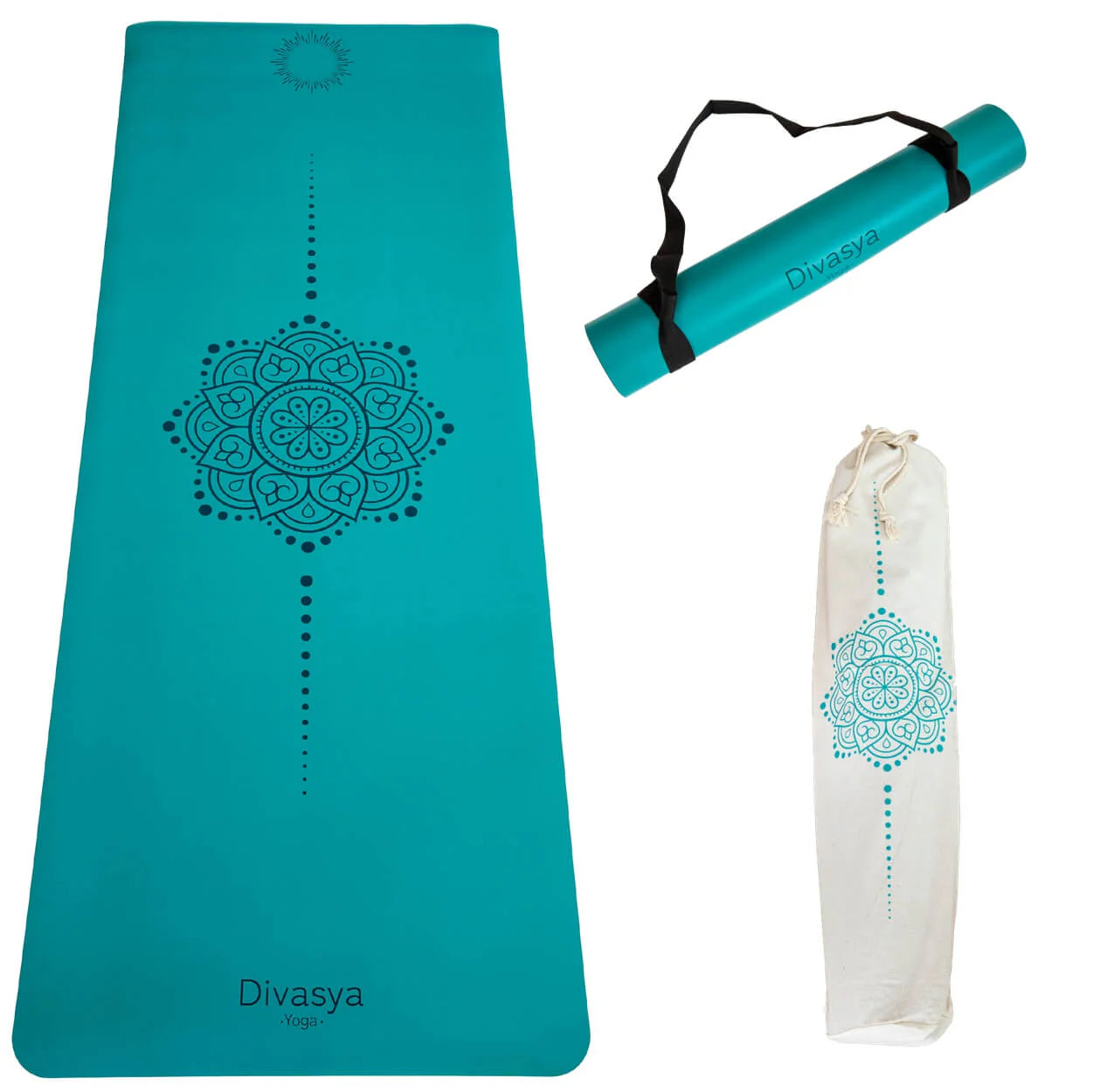 Yogamatte rutschfest Naturkautschuk PETROL FLOWER, 185 cm