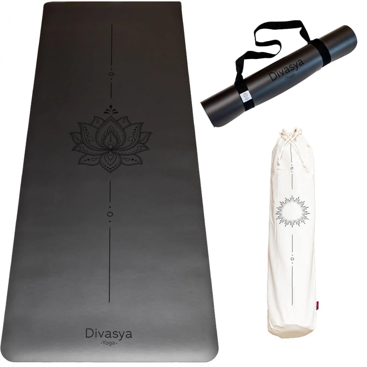 Yogamatte rutschfest Naturkautschuk DARK LOTUS, 185 cm