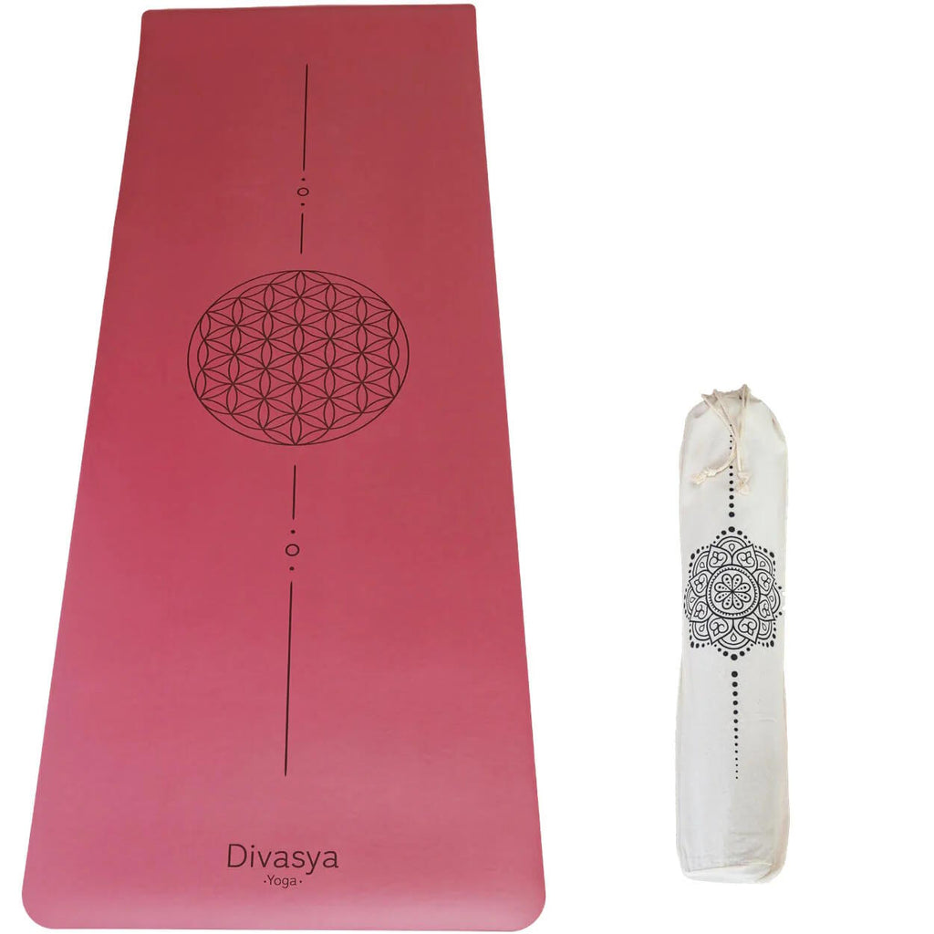 Yogamatte rutschfest Naturkautschuk BLUME DES LEBENS, 185 cm