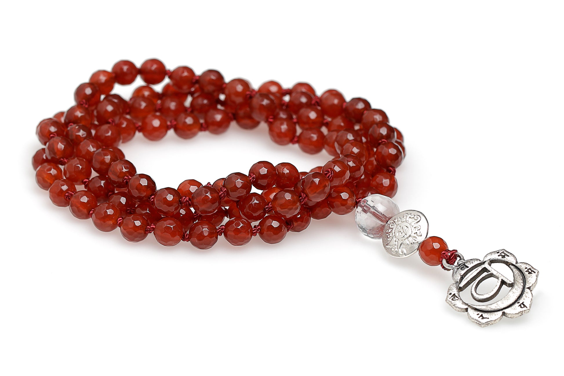 Chakra Mala Kette Karneol, Silber
