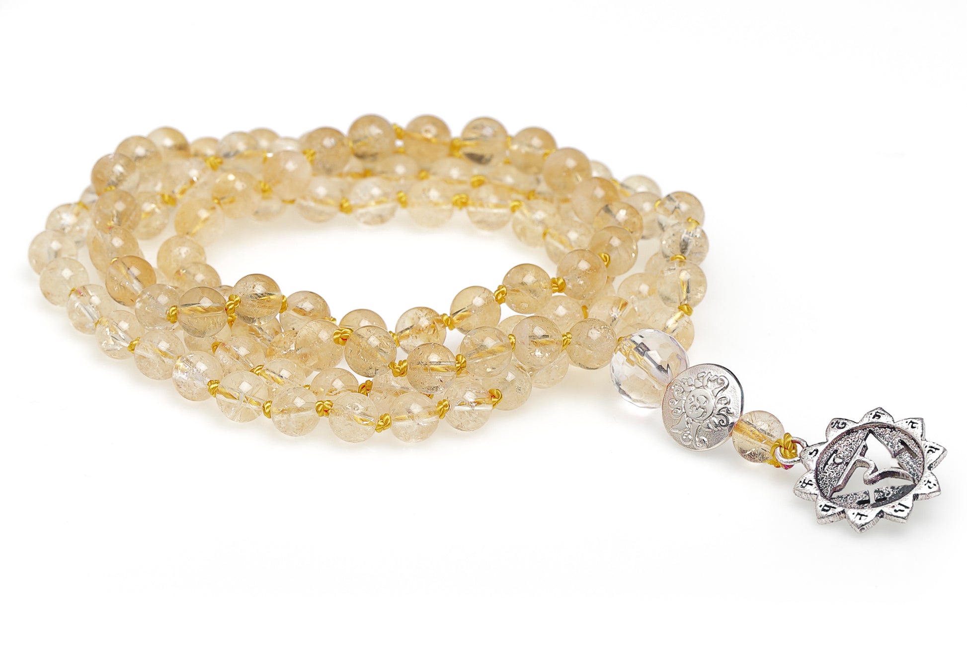 Chakra Mala Kette Citrin, Silber