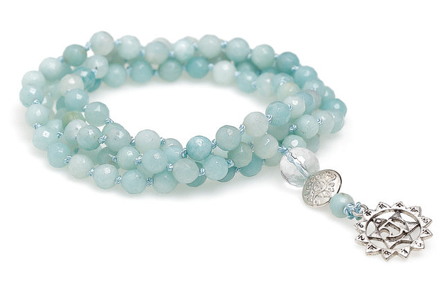 Chakra Mala Kette Amazonit, Silber