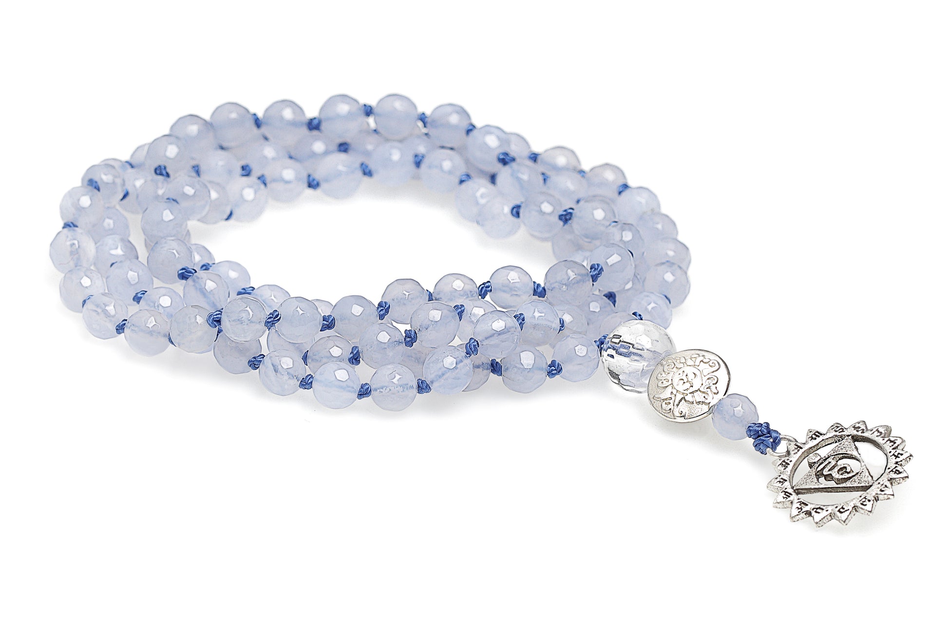 Chakra Mala Kette Chalcedon, Silber