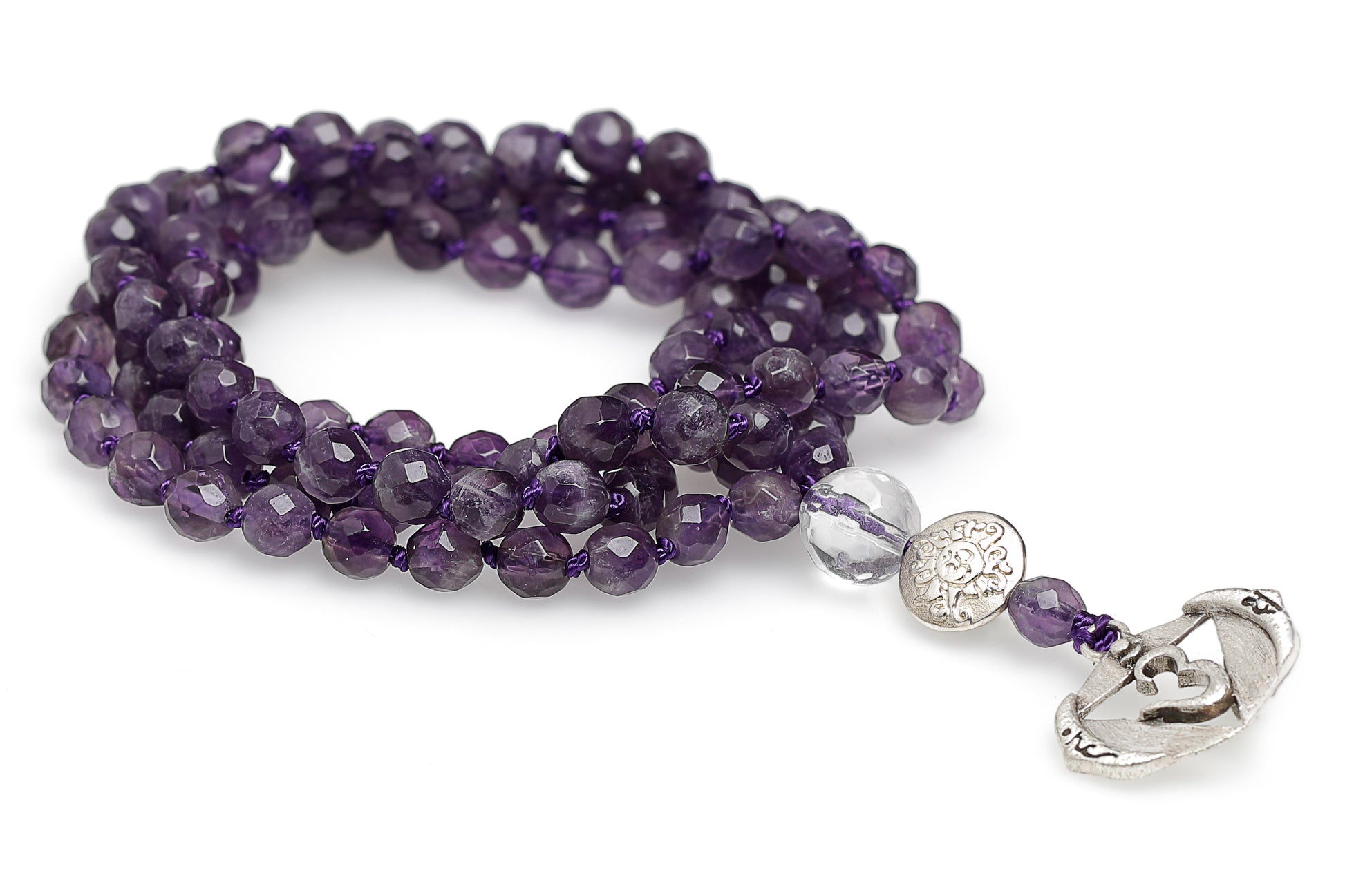 Chakra Mala Kette Amethyst, Silber