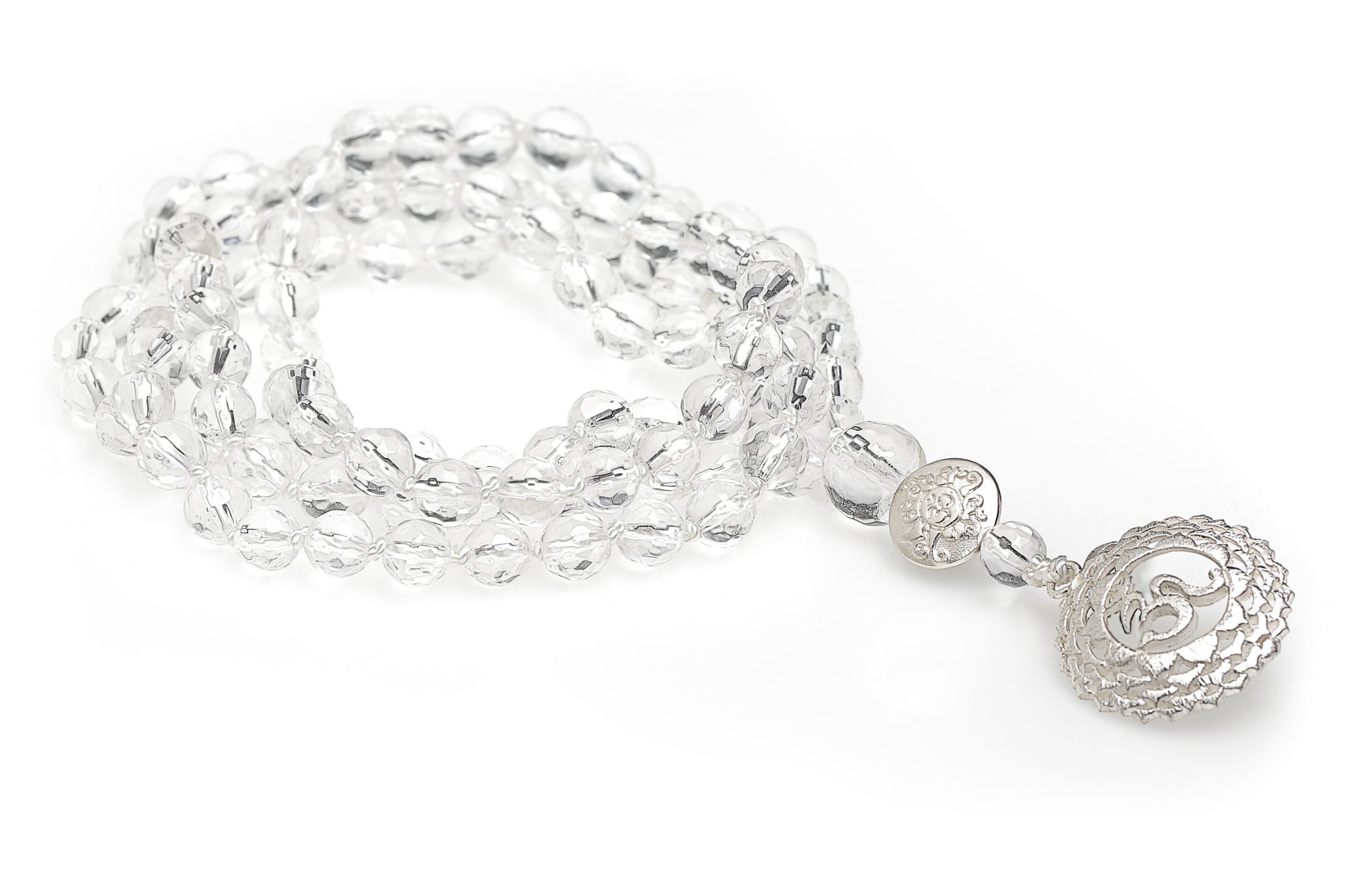 Chakra Mala Kette Bergkristall, Silber