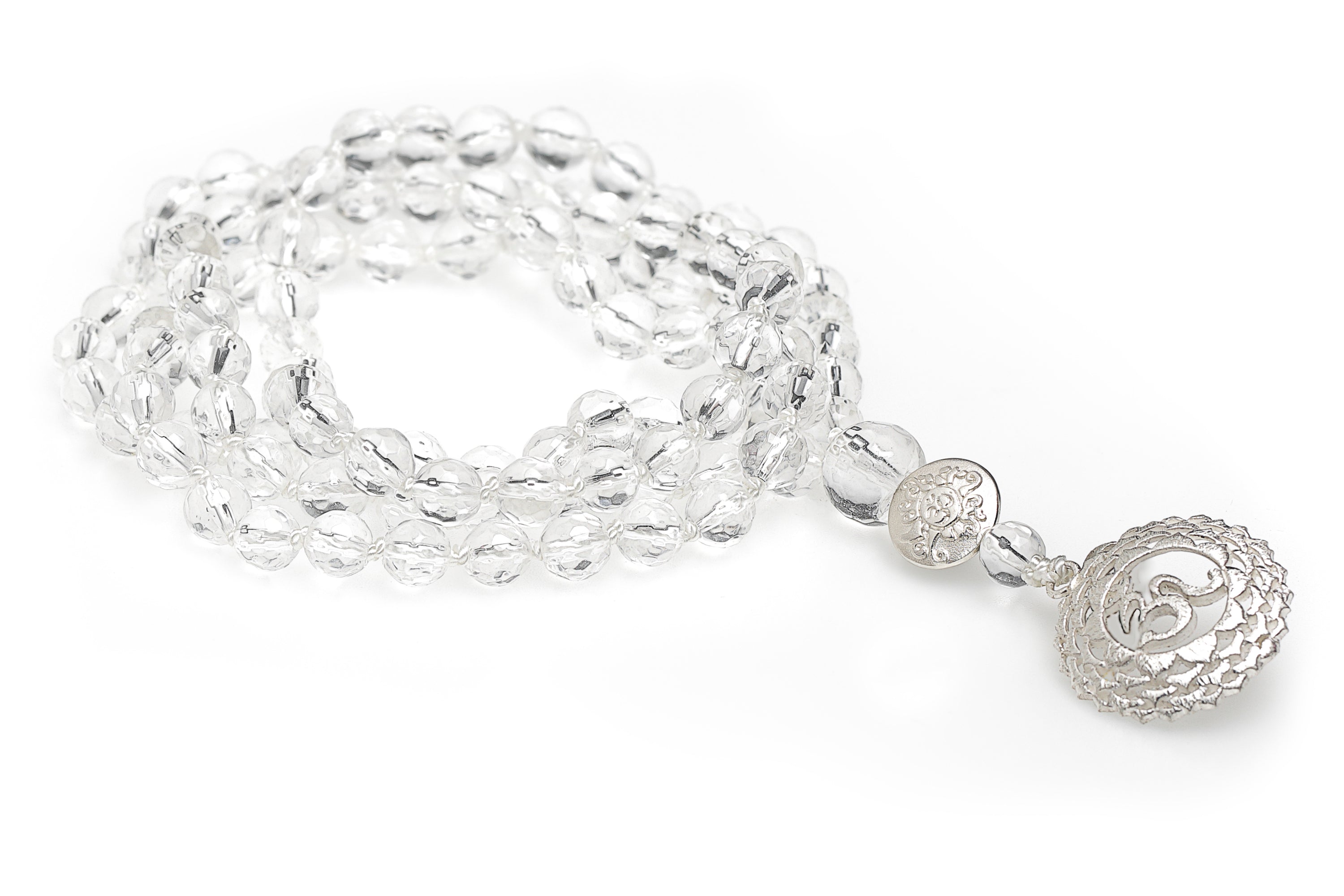 Chakra Mala Kette Bergkristall, Silber