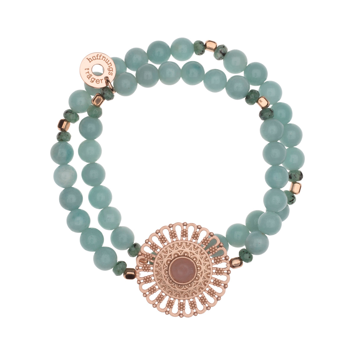 Mandala Yoga Mala Armband, Amazonit + Rosegold