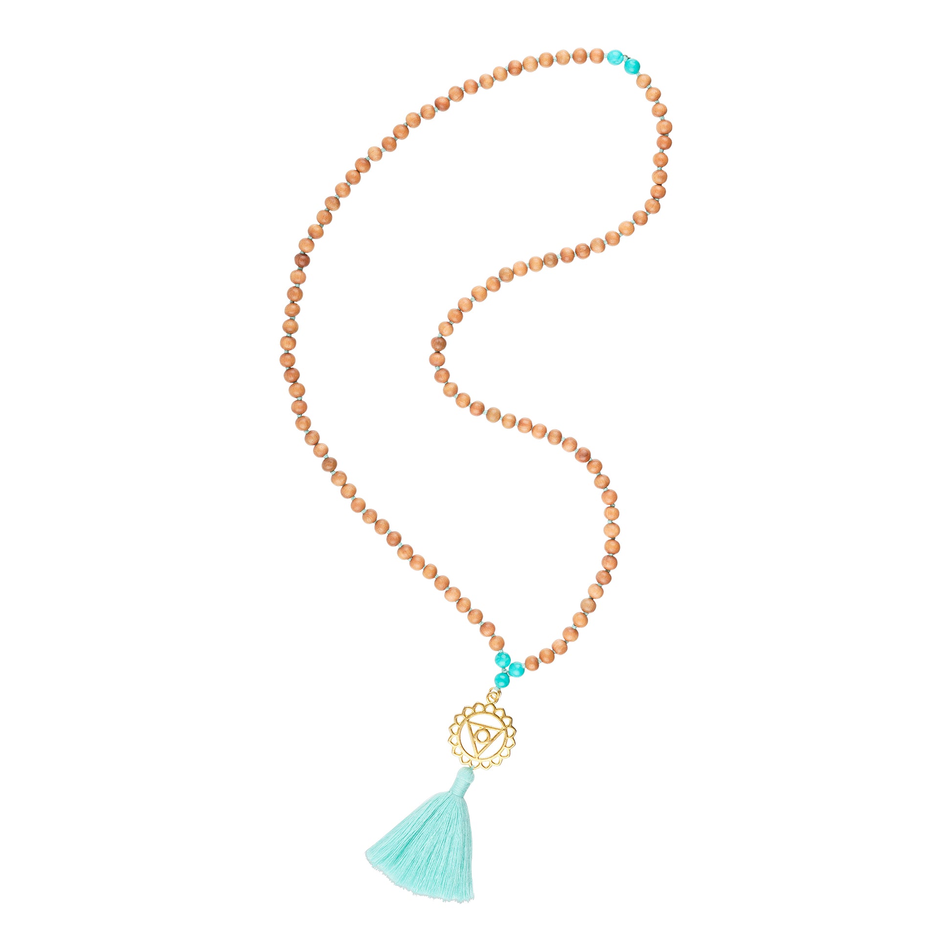 Chakra Mala Halskette VISHUDDA, Sandelholz