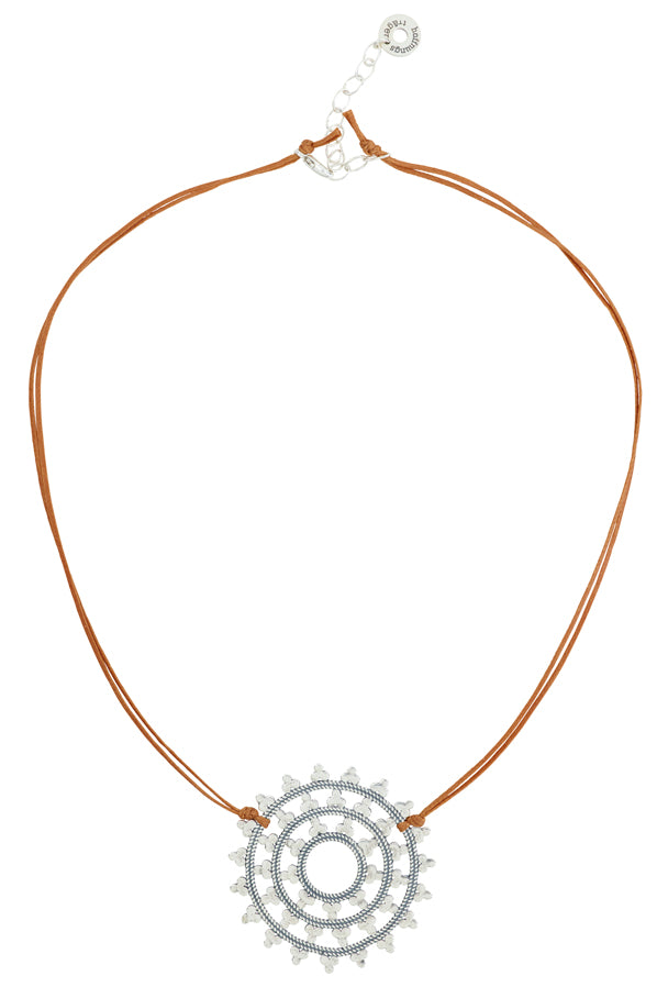 Yoga Halskette Wheel of Karma, veganes Leder + Silber