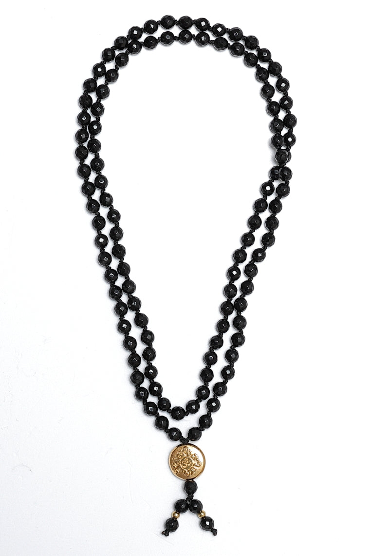Mala Yoga Kette Onyx, Gold