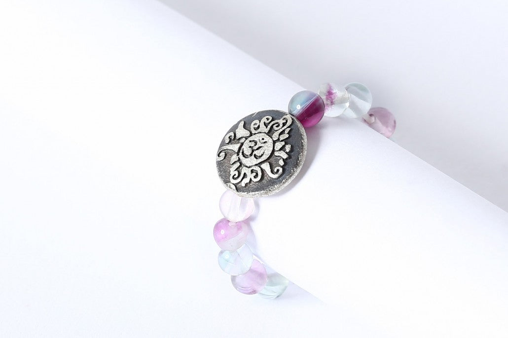 Ring OM, Mala-Perlen Fluorit + Silber