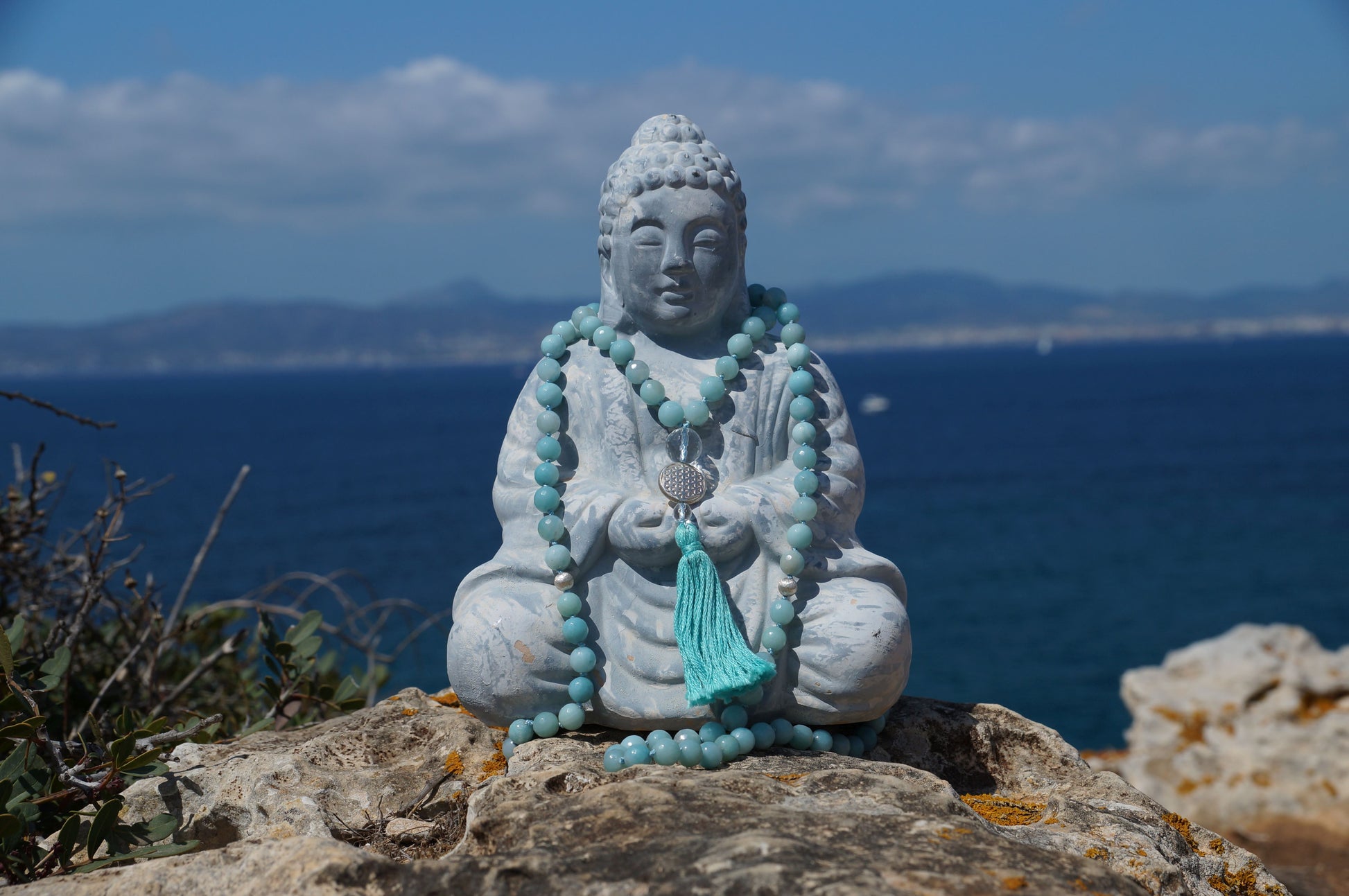 Mala Guru Kette, Amazonit mit Quaste