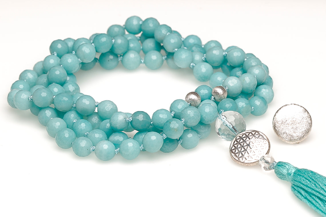 Mala Guru Kette, Amazonit mit Quaste