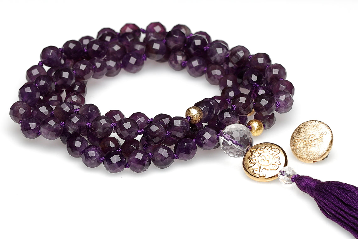 Mala Guru Kette, Amethyst mit Quaste