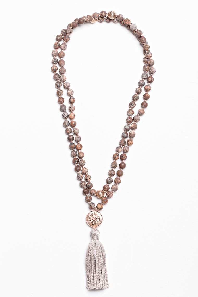 Mala Yoga Kette Leopard Jaspis, Roségold