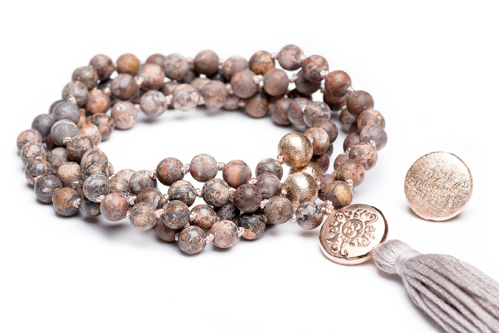 Mala Yoga Kette Leopard Jaspis mit Türkis