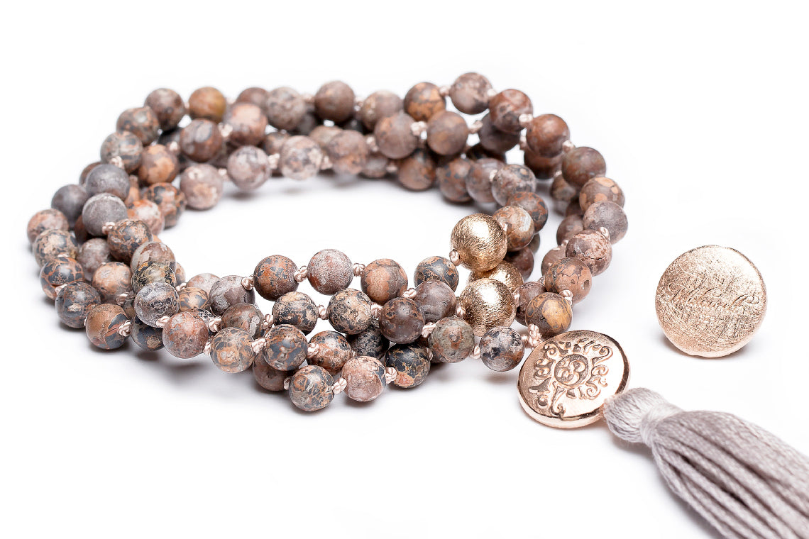 Mala Yoga Kette Leopard Jaspis mit Türkis