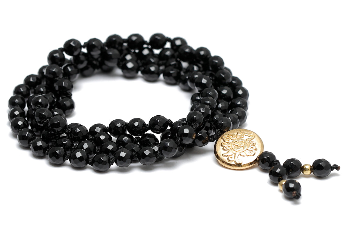 Mala Yoga Kette Onyx, Gold