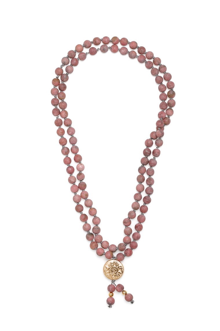 Mala Yoga Kette OM Rhodonit, Gold