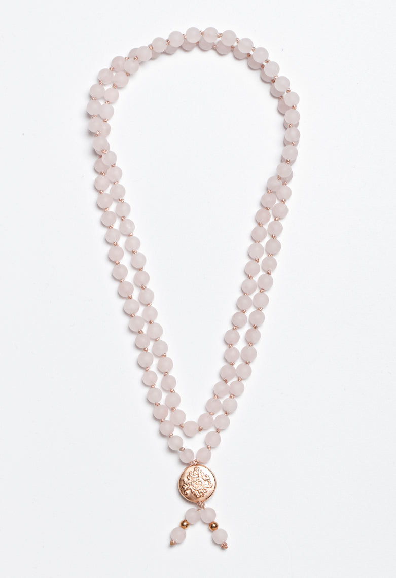 Mala Yoga Kette OM Rosenquarz+ Roségold