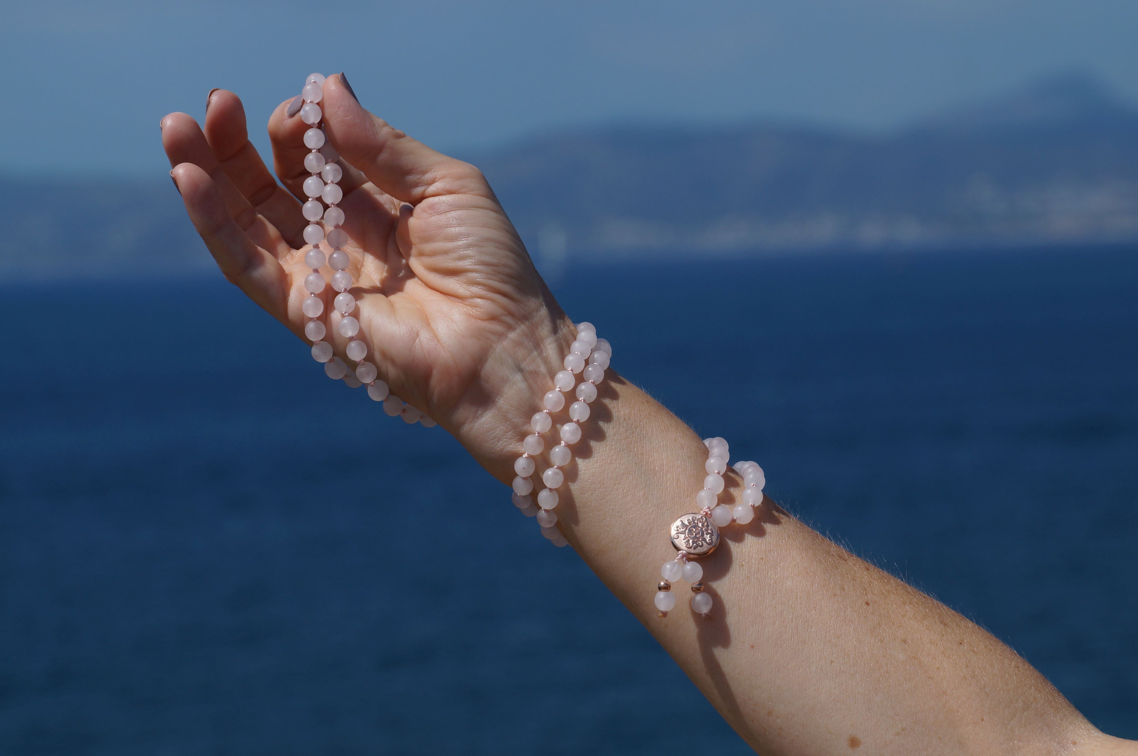 Mala Yoga Kette Blume des Lebens, Rosenquarz