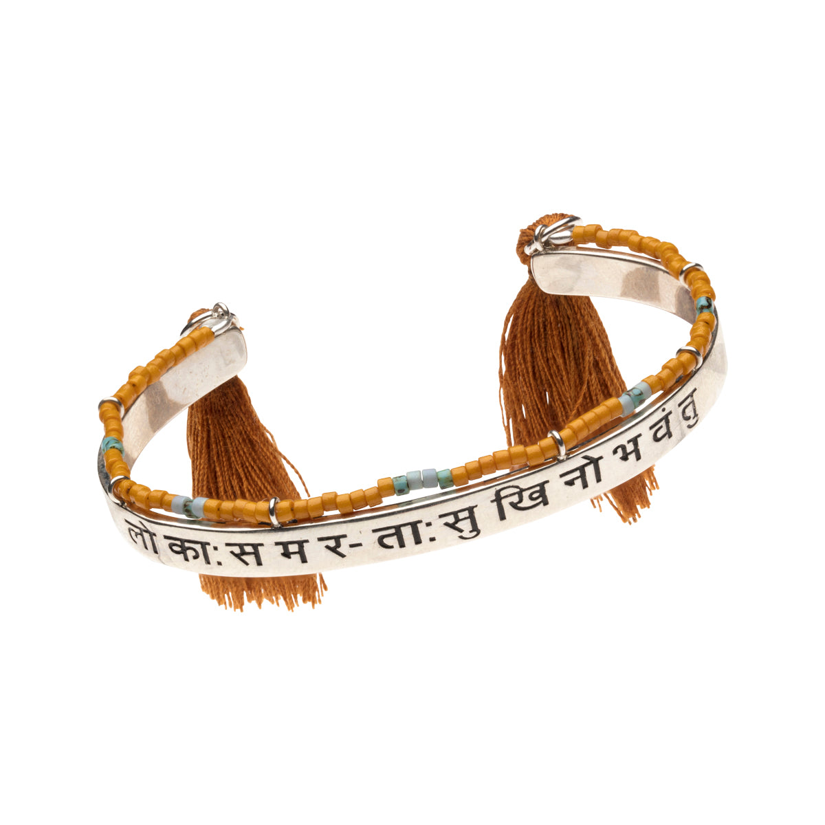 Mantra Armspange mit Perlen, Silber