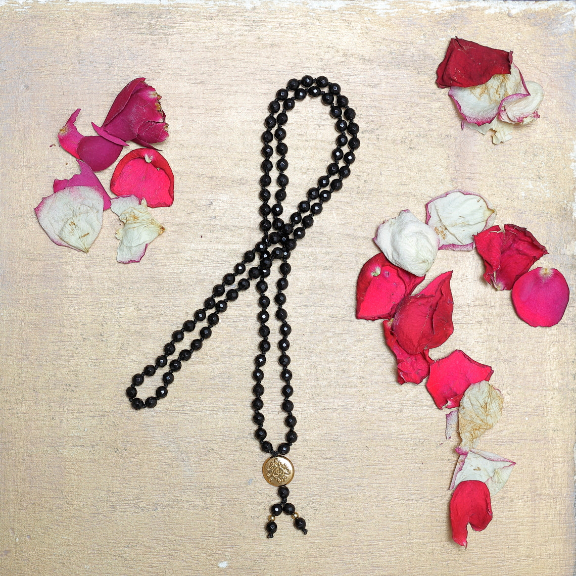 Mala Yoga Kette Onyx, Gold