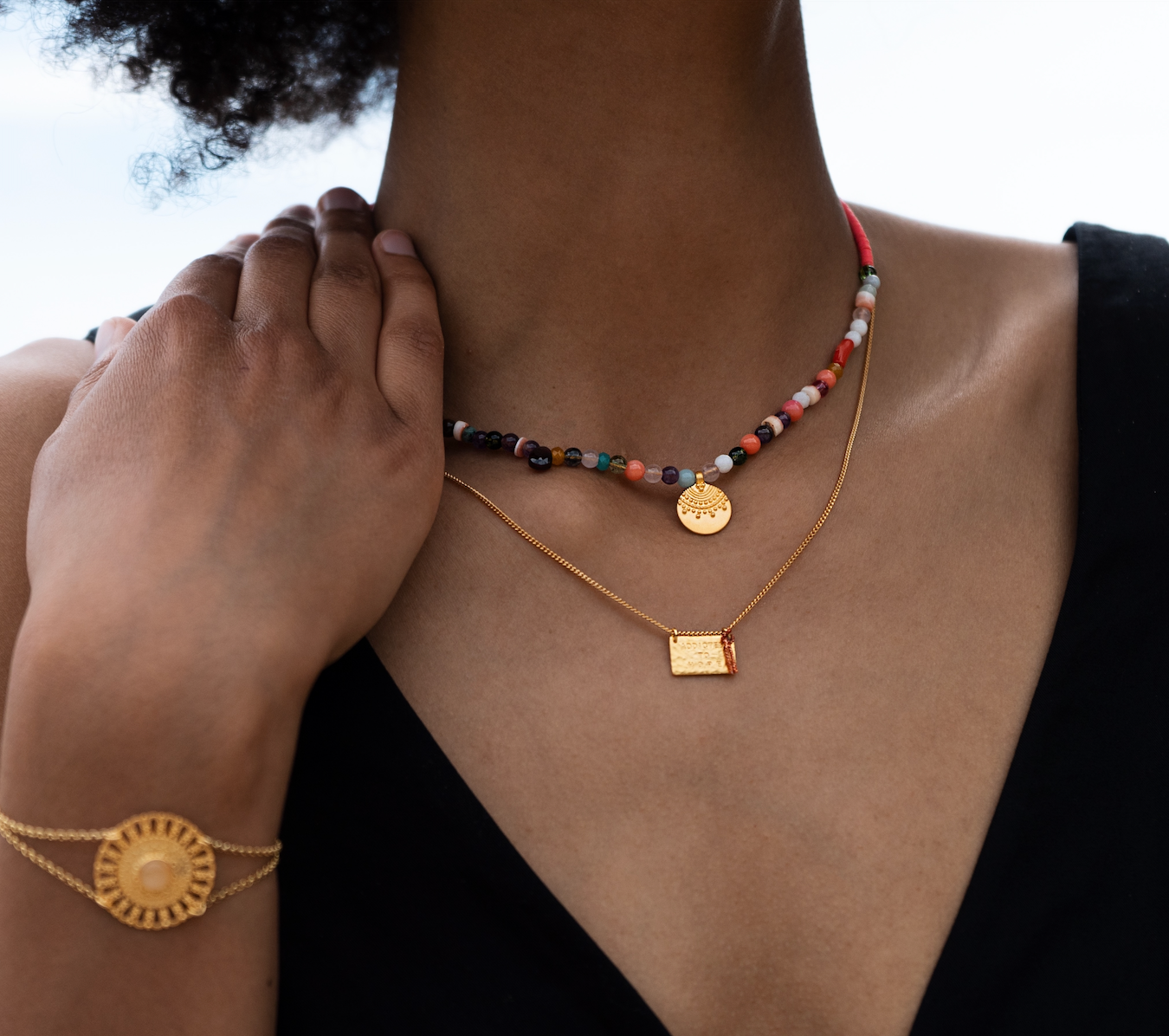 Yoga Halskette Edelstein Choker HAPPY, Gold
