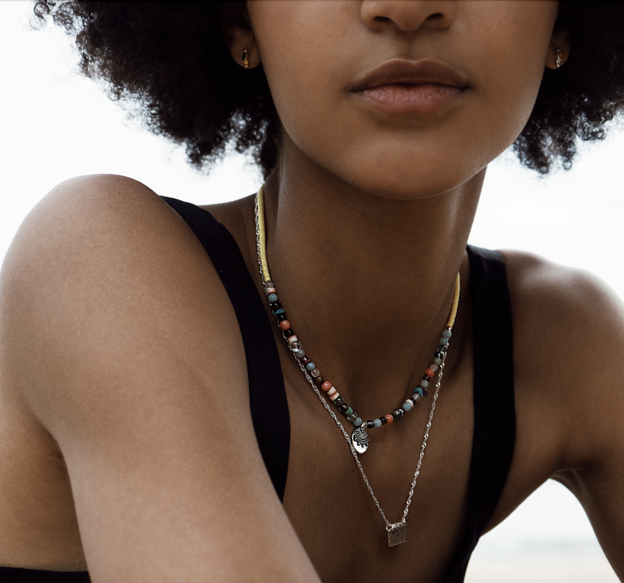 Yoga Halskette Edelstein Choker HAPPY, Silber