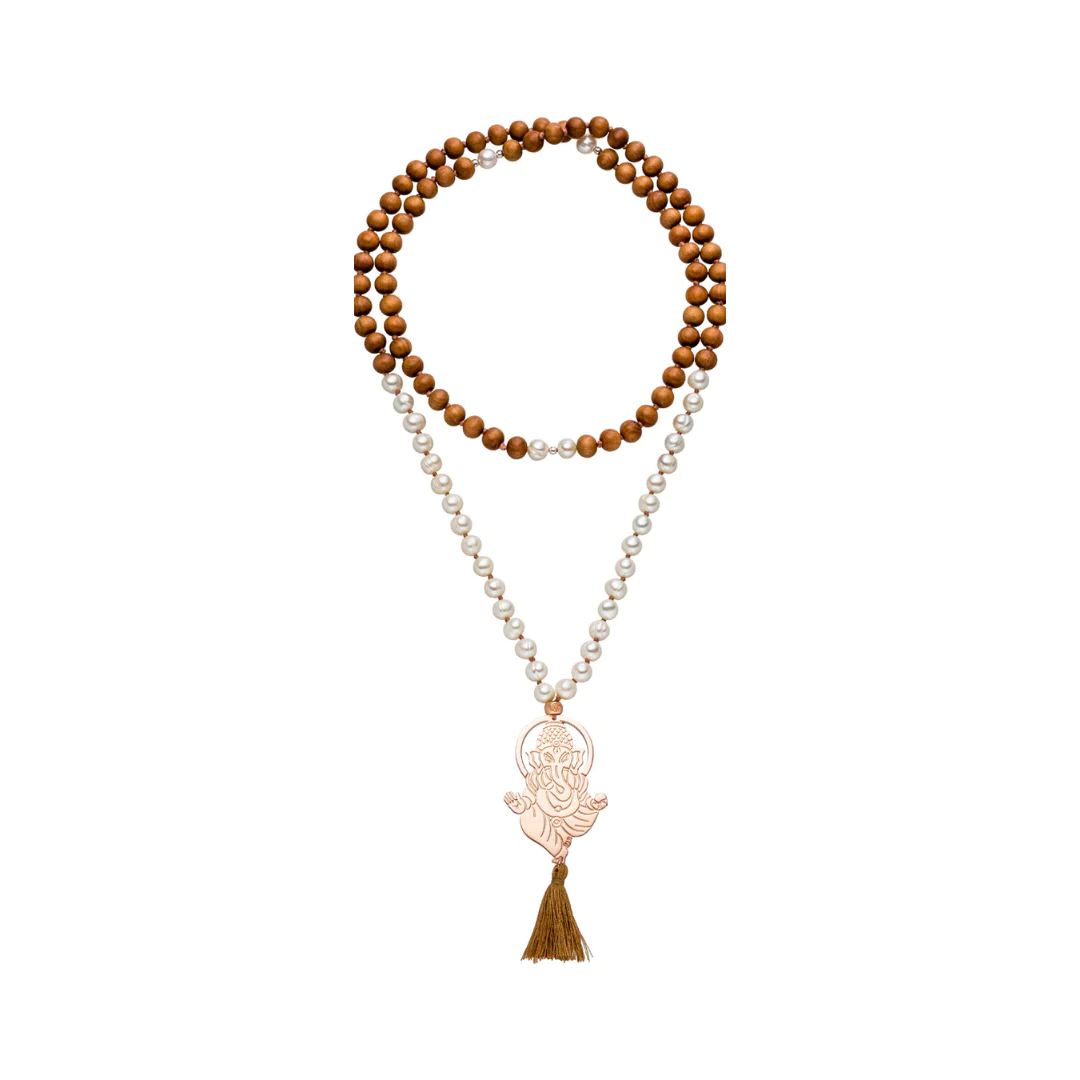 Mala Yoga Sandelholz-Kette GANESHA, Roségold