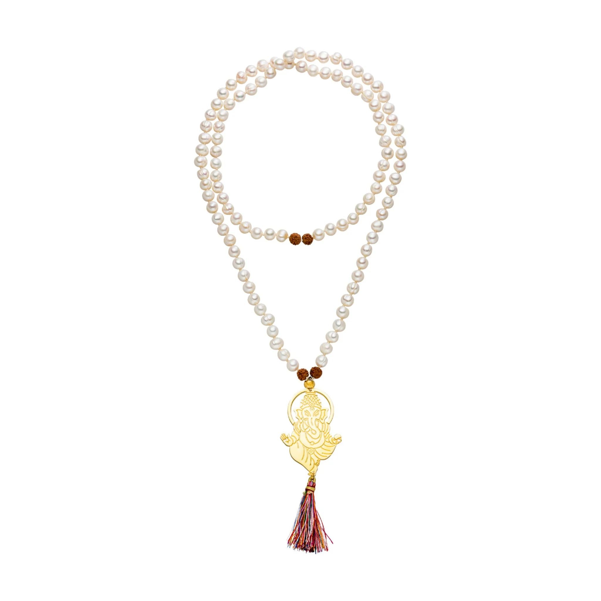 Mala Yoga Perlen-Kette GANESHA, Gold