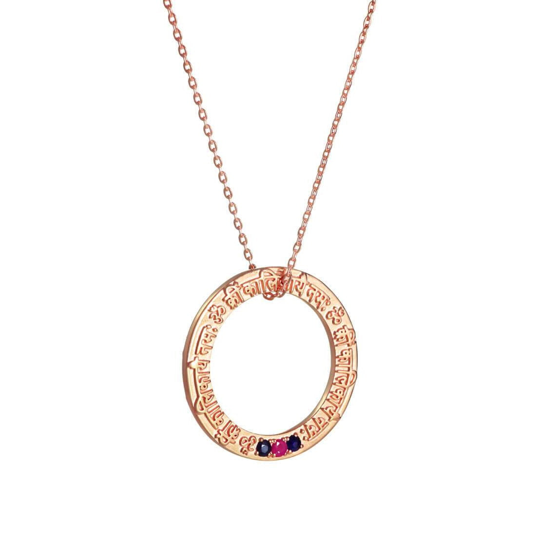 Mantra Amulett KALI, Roségold + Edelsteine