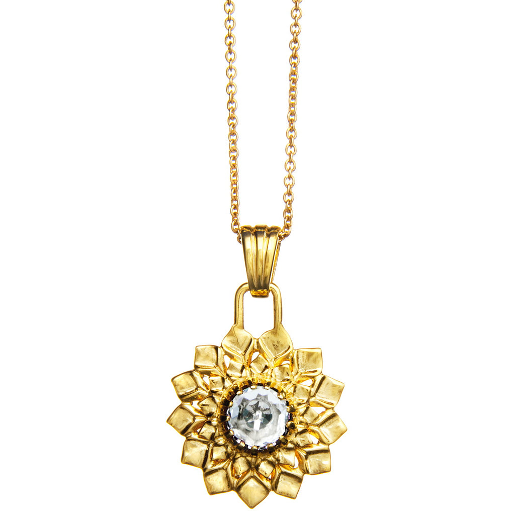 Chakra Amulett SAHASRARA, Bergkristall, Gold