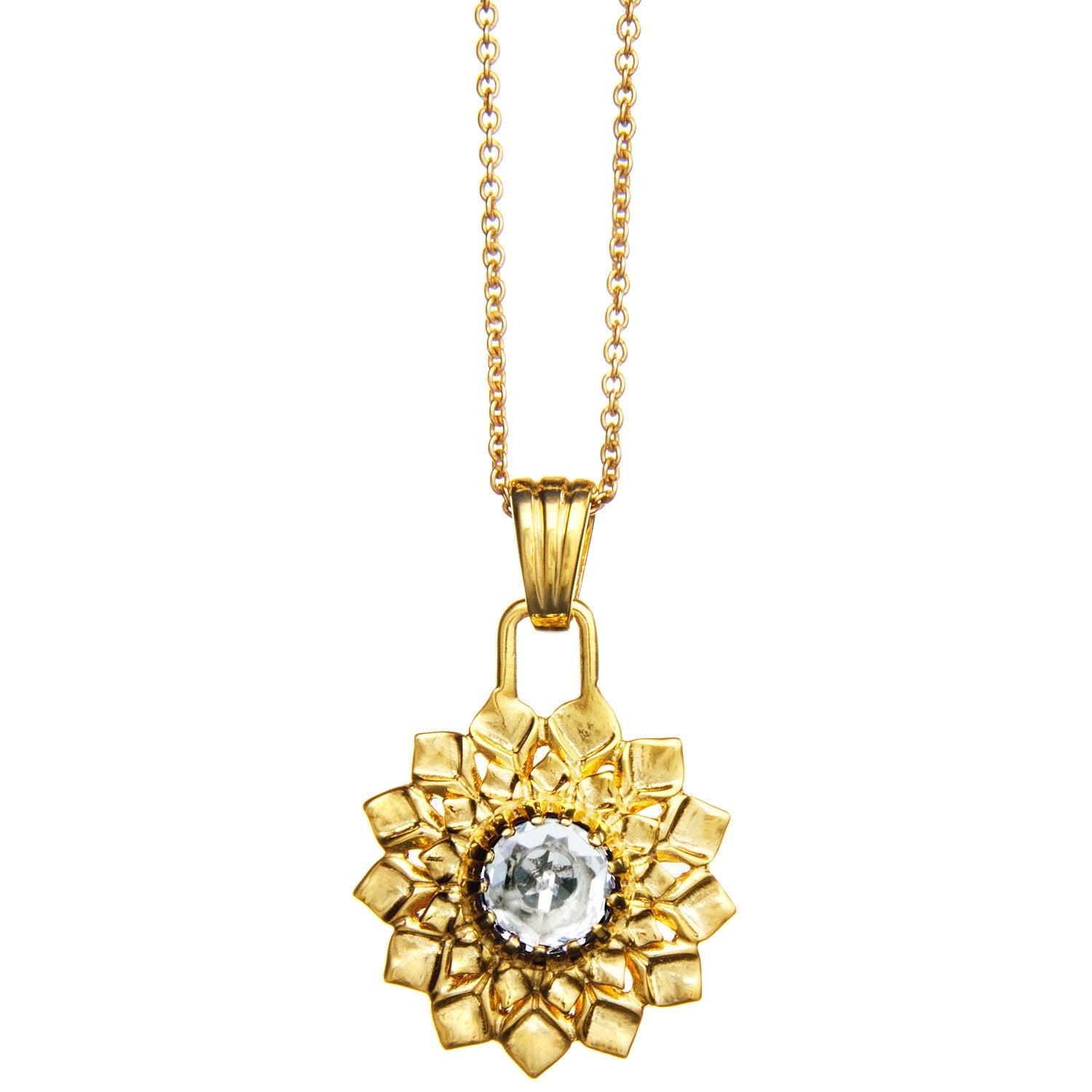 Chakra Amulett SAHASRARA, Bergkristall, Gold