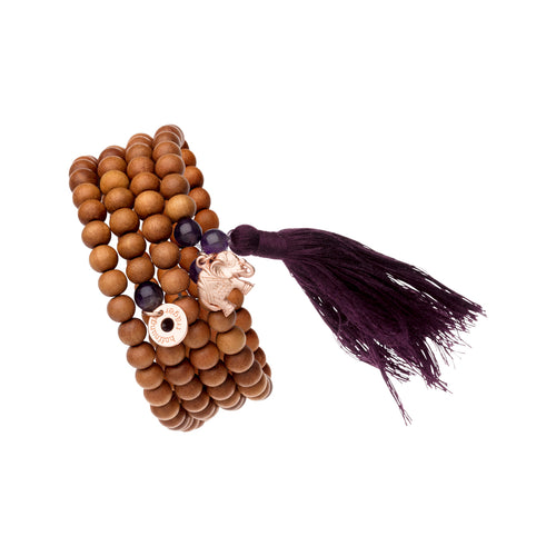 Yoga Wickelarmband Mala, Sandelholz Amethyst